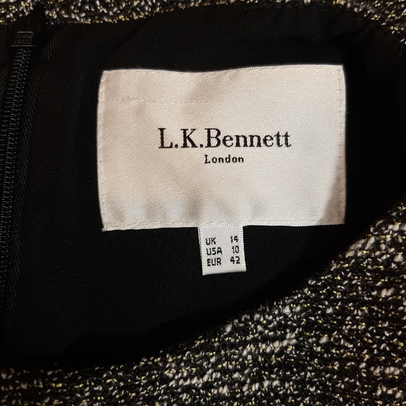 L.K Bennett Boucle Tweed Dress Size 14 RikRak Waist Front Pleat Smart Office - Picture 10 of 11